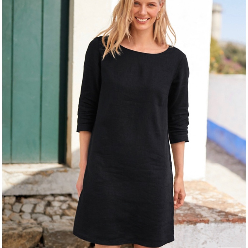 Garnet Hill 100% linen comfy dress-NAVY